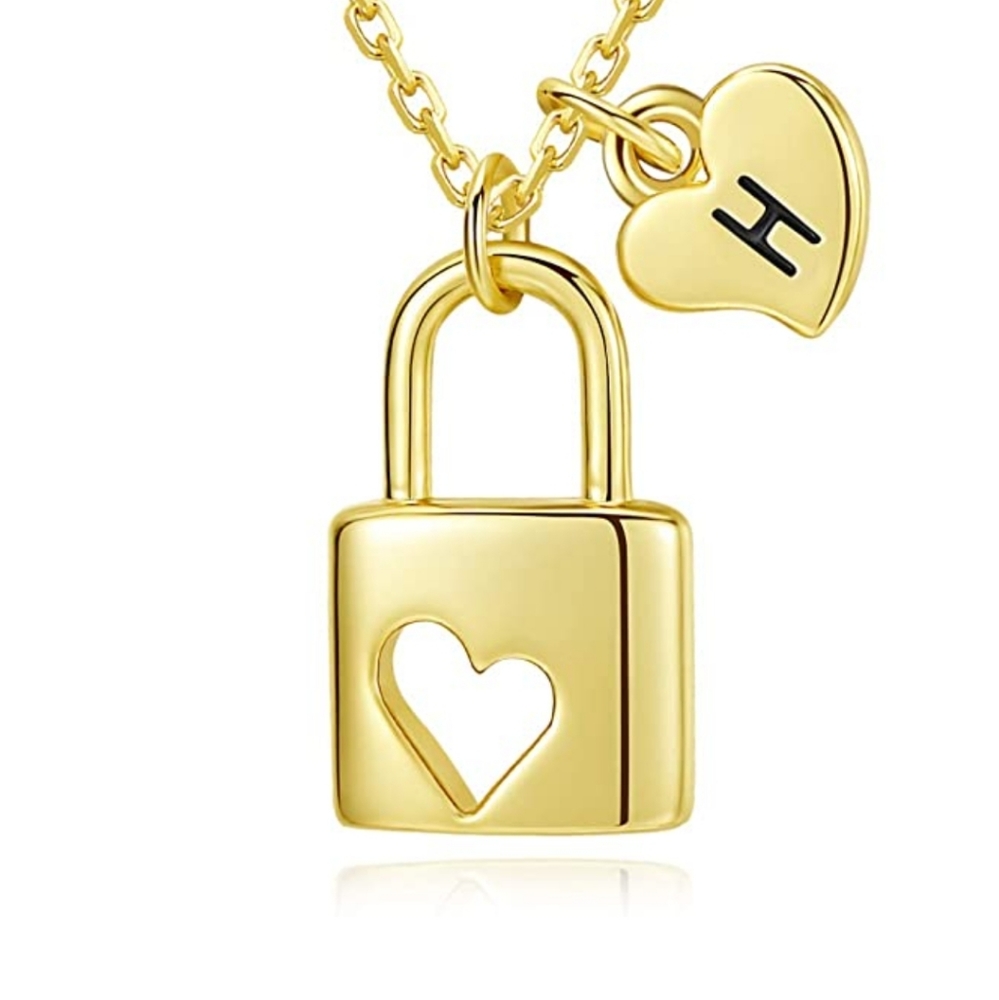 Letter H heart lock necklace 14k gold plated
